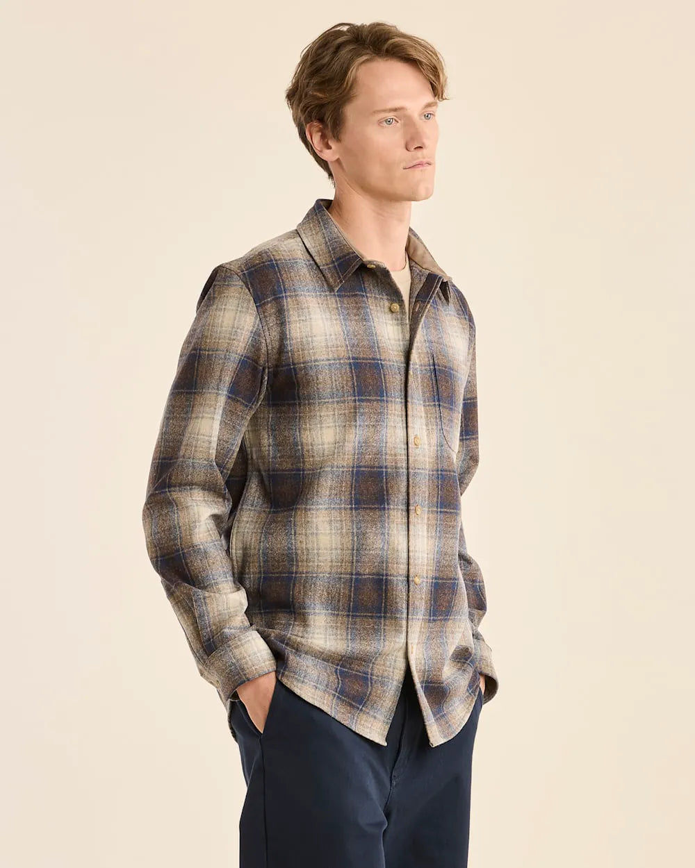 BLUE/TAUPE MIX PLAID