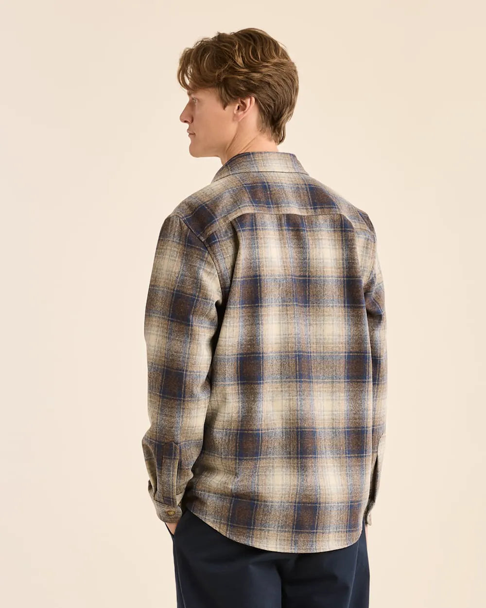 BLUE/TAUPE MIX PLAID