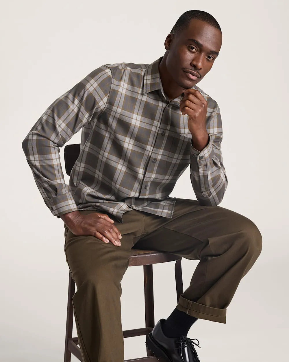 OLIVE/GREY MIX PLAID
